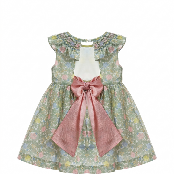 GIRLS PASTEL FLOWER SMOCKED COLLAR DRESS WABISABI