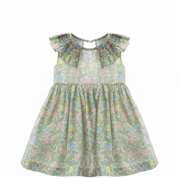 GIRLS PASTEL FLOWER SMOCKED COLLAR DRESS WABISABI