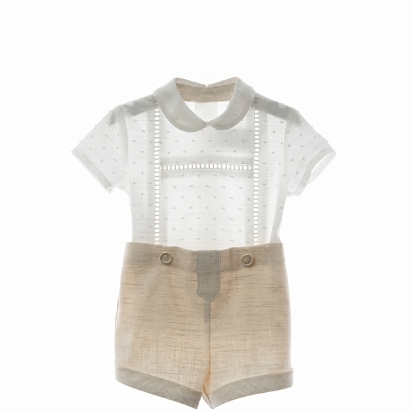 BOYS PLUMETI SHIRT WITH COLLAR AND LINEN SHORT 2P IKI