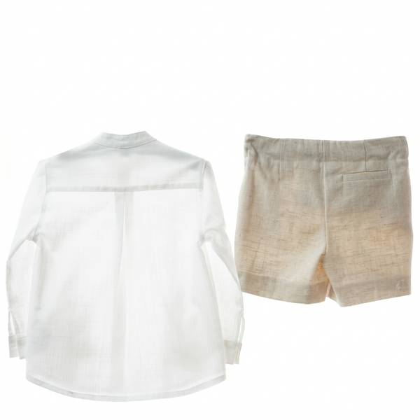 BOYS MAO COLLAR SHIRT AND LINEN SHORT 2P IKI