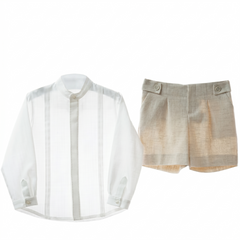 BOYS MAO COLLAR SHIRT AND LINEN SHORT 2P IKI