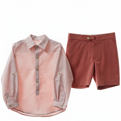 BOYS PLAID SHIRT WITH SHORT 2P MAEMUKI