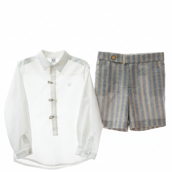 BOYS STRIPED SHORT WITH COLLAR SHIRT 2P CHOWA