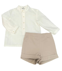 BOYS CAMEL SHORT WITH MAO COLLAR SHIRT SET AUDREY