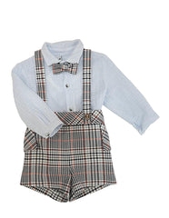 BOYS GAUZE SHIRT AND TATTERSALL SHORT WITH SUSPENDERS SET NICOLE