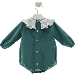 Pelele de bebé de terciopelo con cuello fruncido AVA
