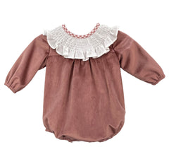 Pelele de bebé de terciopelo con cuello fruncido AVA