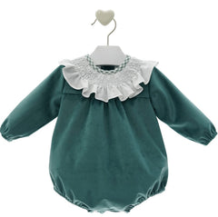 Pelele de bebé de terciopelo con cuello fruncido AVA
