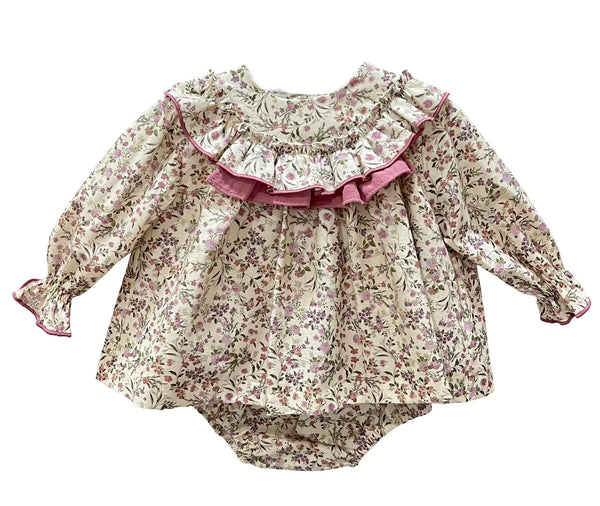 BABY FLORAL WITH RUFFLE COLLAR SHORT DRESS SET LAUREN