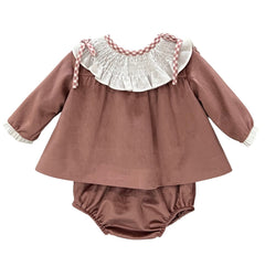 BABY VELVET WITH SMOCKED COLLAR SHORT DRESS 2P SET AVA