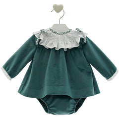 BABY VELVET WITH SMOCKED COLLAR SHORT DRESS 2P SET AVA