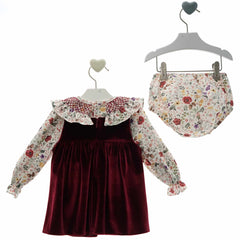 BABY GRANATE VELVET DRESS WITH FLORAL BLOUSE SET GRETA