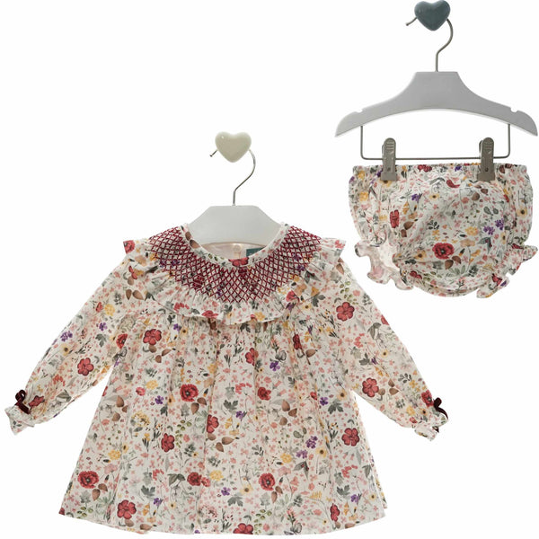 BABY FLORAL AND SMOCKED COLLAR SHORT DRESS SET GRETA