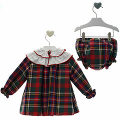 BABY TARTAN WITH VELVET RED BOW DRESS SET MARILYN