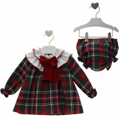 BABY TARTAN WITH VELVET RED BOW DRESS SET MARILYN