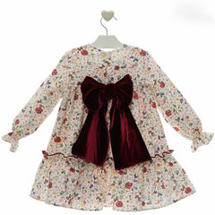 GIRL FLORAL AND BACK VELVET BOW DRESS GRETA