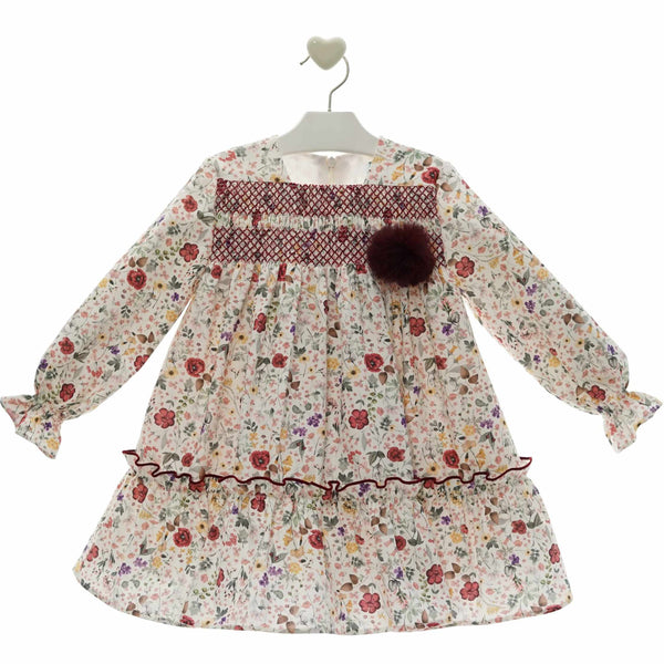 GIRL FLORAL AND BACK VELVET BOW DRESS GRETA