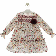 GIRL FLORAL AND BACK VELVET BOW DRESS GRETA