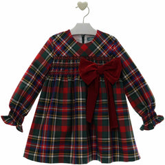 GIRL TARTAN WITH VELVET RED BOW DRESS MARILYN