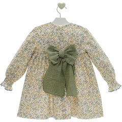 GIRL FLORAL GAUZE BOW AND RUFFLE DRESS LAUREN