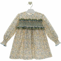 GIRL FLORAL GAUZE BOW AND RUFFLE DRESS LAUREN