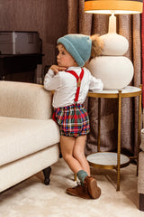 BOYS TARTAN SHORT WITH SUSPENDER SHIRT SET MARILYN
