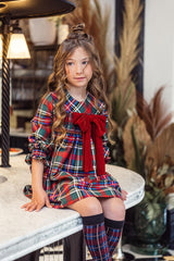 GIRL TARTAN WITH VELVET RED BOW DRESS MARILYN