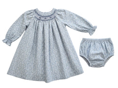 GIRLS FLORAL LONG SLEEVE SMOCKED DRESS