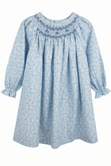 GIRLS FLORAL LONG SLEEVE SMOCKED DRESS