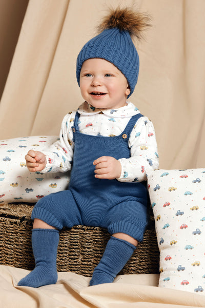 BABY KNITTED OVERALL WITH CAR FABRIC SHIRT 2P