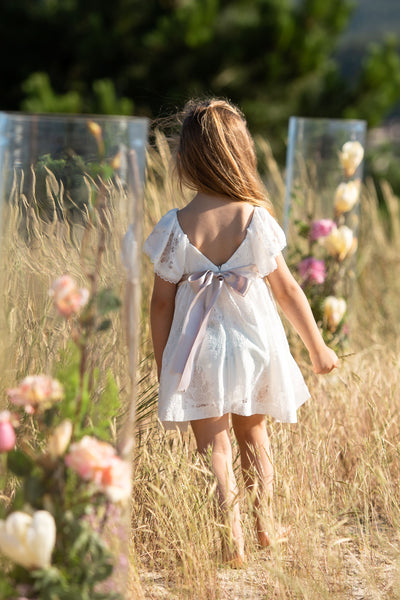 GIRL ROMANTIC DRESS WITH OLD PINK FABRIC BELT