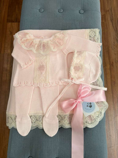 NEWBORN SOFT PINK LACE KNIT LUXURY 4P SET