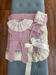 NEWBORN SILVER LACE COLLAR  KNIT LUXURY 4P SET