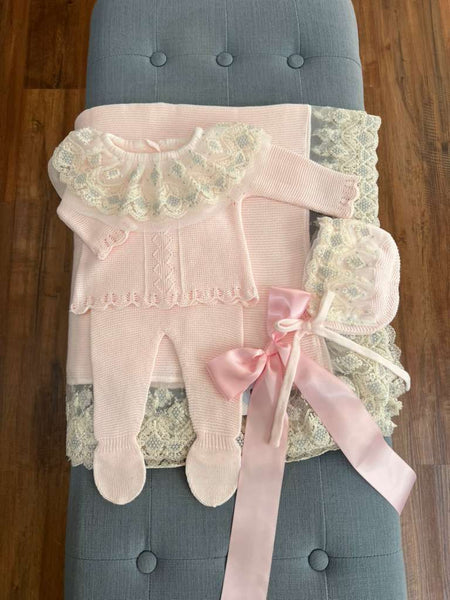 NEWBORN SILVER LACE COLLAR  KNIT LUXURY 4P SET