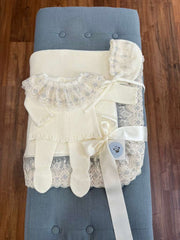 NEWBORN SILVER LACE COLLAR  KNIT LUXURY 4P SET