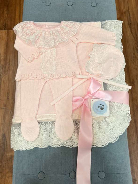 NEWBORN FLORAL LACE KNIT LUXURY 4P SET