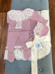 NEWBORN FLORAL LACE KNIT LUXURY 4P SET