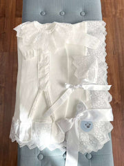 NEWBORN EYELET KNIT LUXURY ROMPER 3P SET