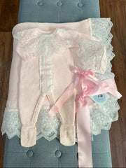 NEWBORN EYELET KNIT LUXURY ROMPER 3P SET