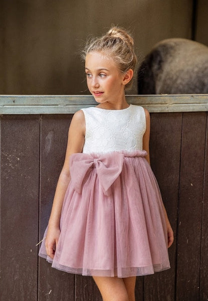 GIRLS TULLE AND EYELET DRESS CHOWA