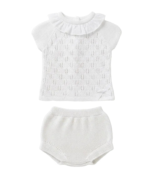 GIRLS KNITTED MIXED RUFFLE COLLAR SHIRT AND BLOOMER 2P SET