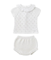 GIRLS KNITTED MIXED RUFFLE COLLAR SHIRT AND BLOOMER 2P SET