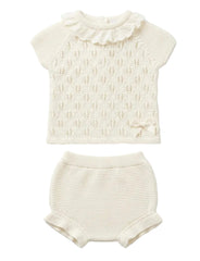 GIRLS KNITTED MIXED RUFFLE COLLAR SHIRT AND BLOOMER 2P SET