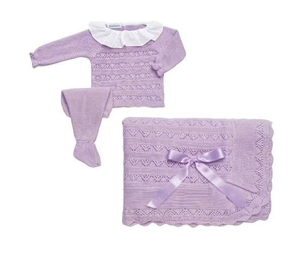 3P BABY OPENWORK LINES BLANKET AND NEWBORN SET