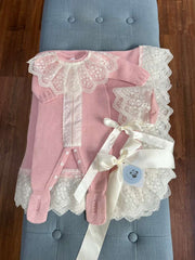 NEWBORN EYELET KNIT LUXURY ROMPER 3P SET