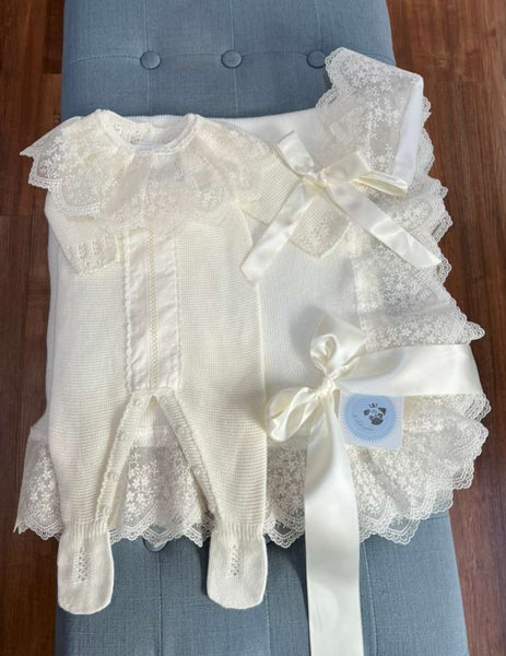 NEWBORN EYELET KNIT LUXURY ROMPER 3P SET