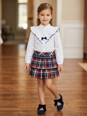 CONJUNTO DE FALDA Y BLUSA A CUADROS PARA NIÑA