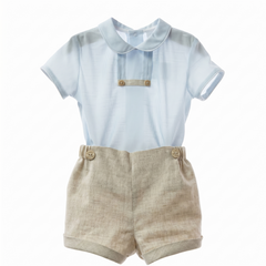 BOYS LINEN SHORT AND BLUE STRIPED SHIRT 2P CRISTAL