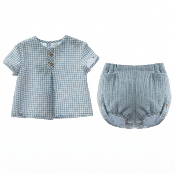 BOYS VICHY SHIRT AND GAUZE SHORT 2P SET PROVENZAL