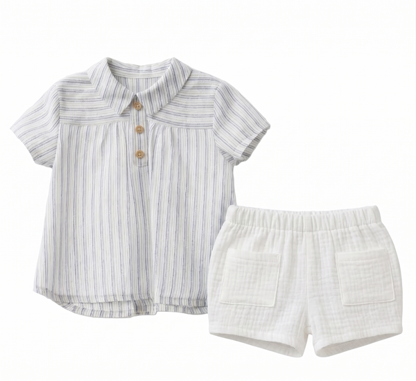 BOYS GAUZE SHORT AND SHIRT WITH COLLAR 2P DECORACION
